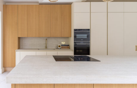 PGK Focus Alpine White Gloss & Walnut Veneer Contemporary Kitchen