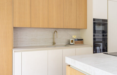 PGK Focus Alpine White Gloss & Walnut Veneer Contemporary Kitchen