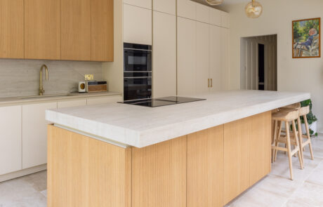 PGK Focus Alpine White Gloss & Walnut Veneer Contemporary Kitchen