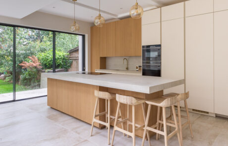 PGK Focus Alpine White Gloss & Walnut Veneer Contemporary Kitchen