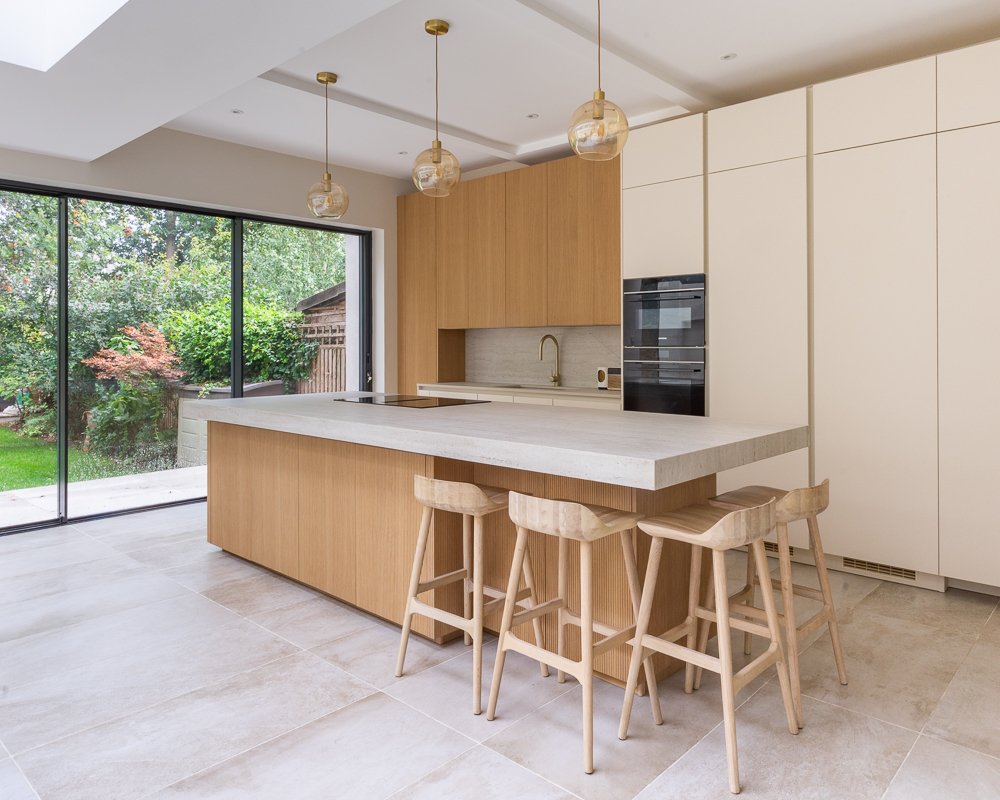 PGK Focus Alpine White Gloss & Walnut Veneer Contemporary Kitchen