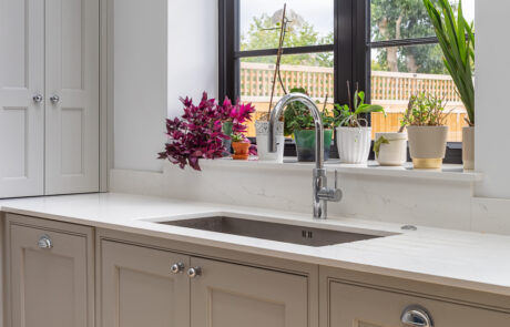 PGK Focus Alpine White Gloss Waterfall Quartz Contemporary Kitchen Kensington PGK Focus Alpine White Gloss & Waterfall Quartz Contemporary Kitchen