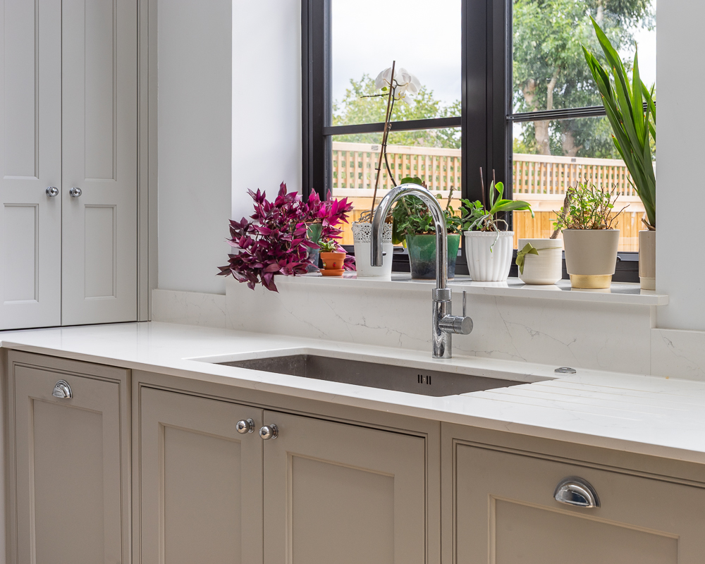 PGK Focus Alpine White Gloss Waterfall Quartz Contemporary Kitchen Kensington PGK Focus Alpine White Gloss & Waterfall Quartz Contemporary Kitchen