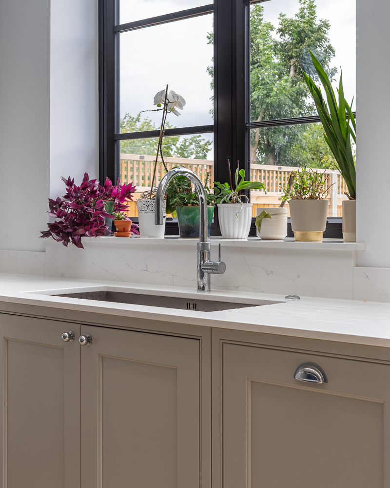 PGK Focus Alpine White Gloss Waterfall Quartz Contemporary Kitchen Kensington PGK Focus Alpine White Gloss & Waterfall Quartz Contemporary Kitchen