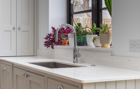 PGK Focus Alpine White Gloss Waterfall Quartz Contemporary Kitchen Kensington PGK Focus Alpine White Gloss & Waterfall Quartz Contemporary Kitchen