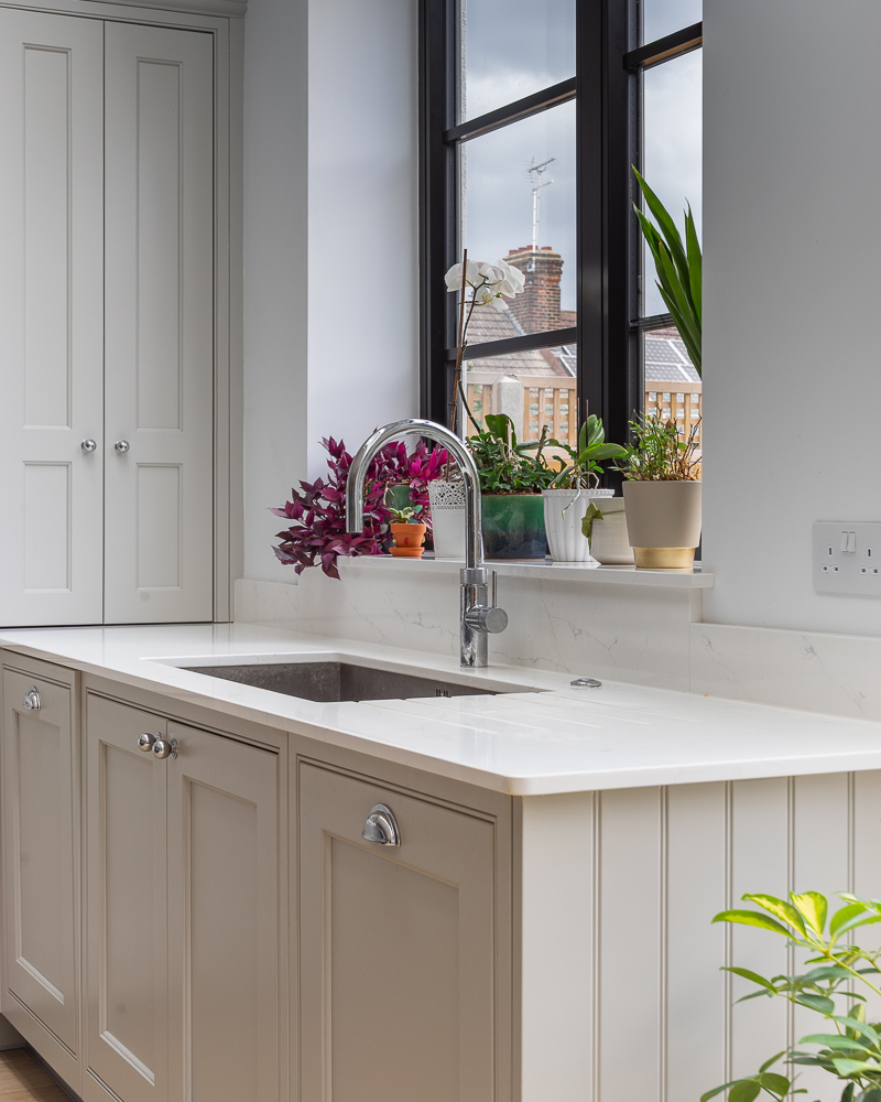 PGK Focus Alpine White Gloss Waterfall Quartz Contemporary Kitchen Kensington PGK Focus Alpine White Gloss & Waterfall Quartz Contemporary Kitchen