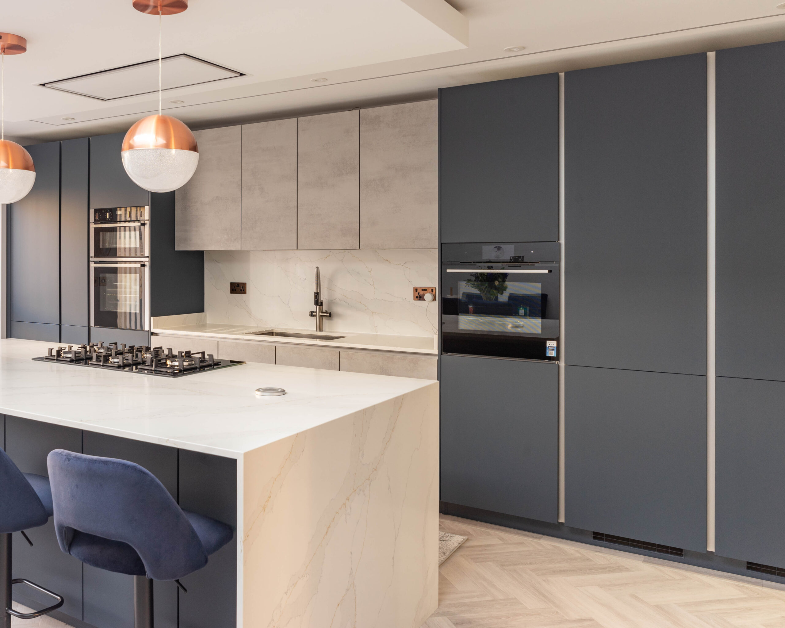 PGK Marine Focus Calacatta Gold Quartz Contemporary Kitchen Barnes PGK Marine Focus & Calacatta Gold Quartz Contemporary Kitchen