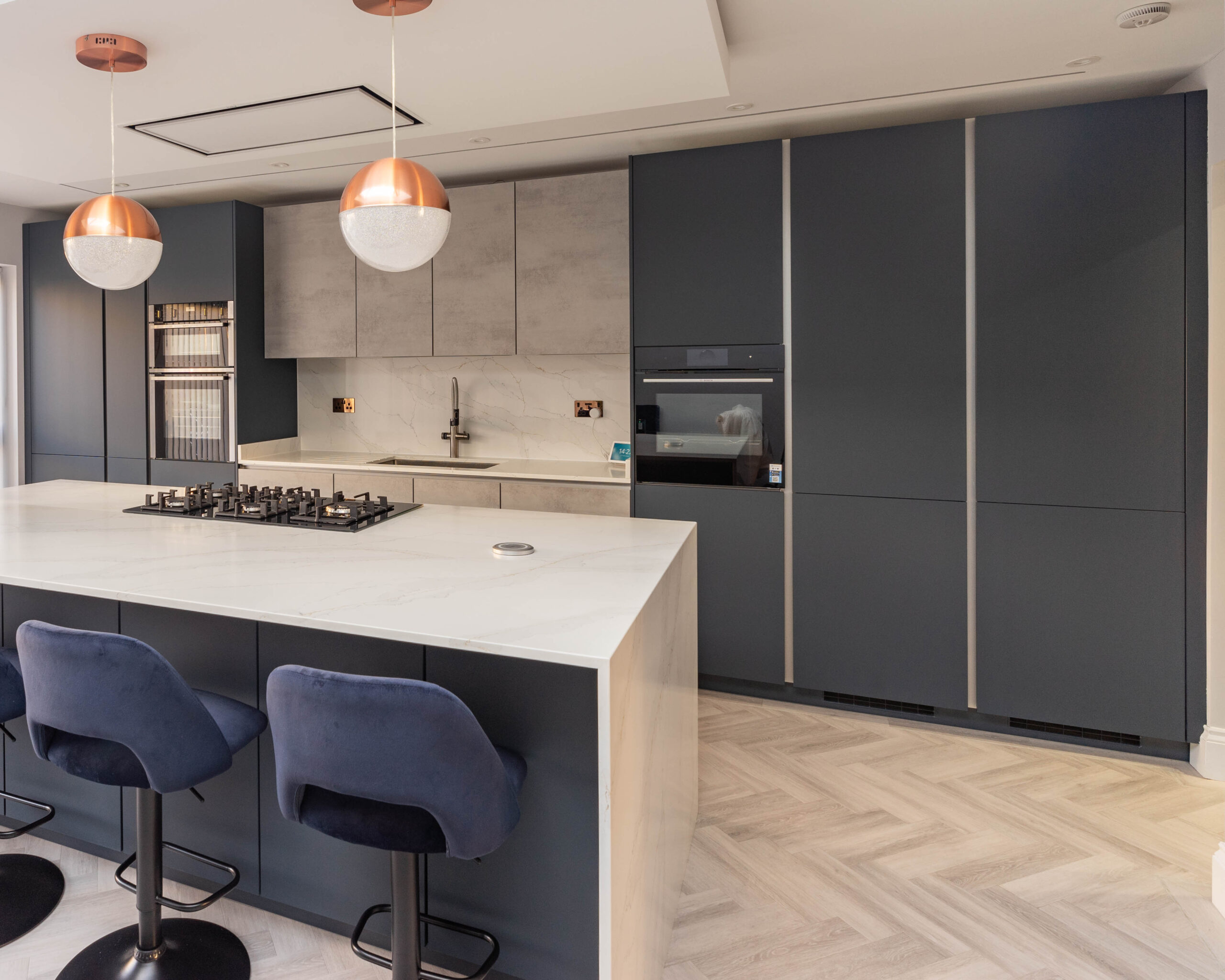 PGK Marine Focus Calacatta Gold Quartz Contemporary Kitchen Barnes PGK Marine Focus & Calacatta Gold Quartz Contemporary Kitchen