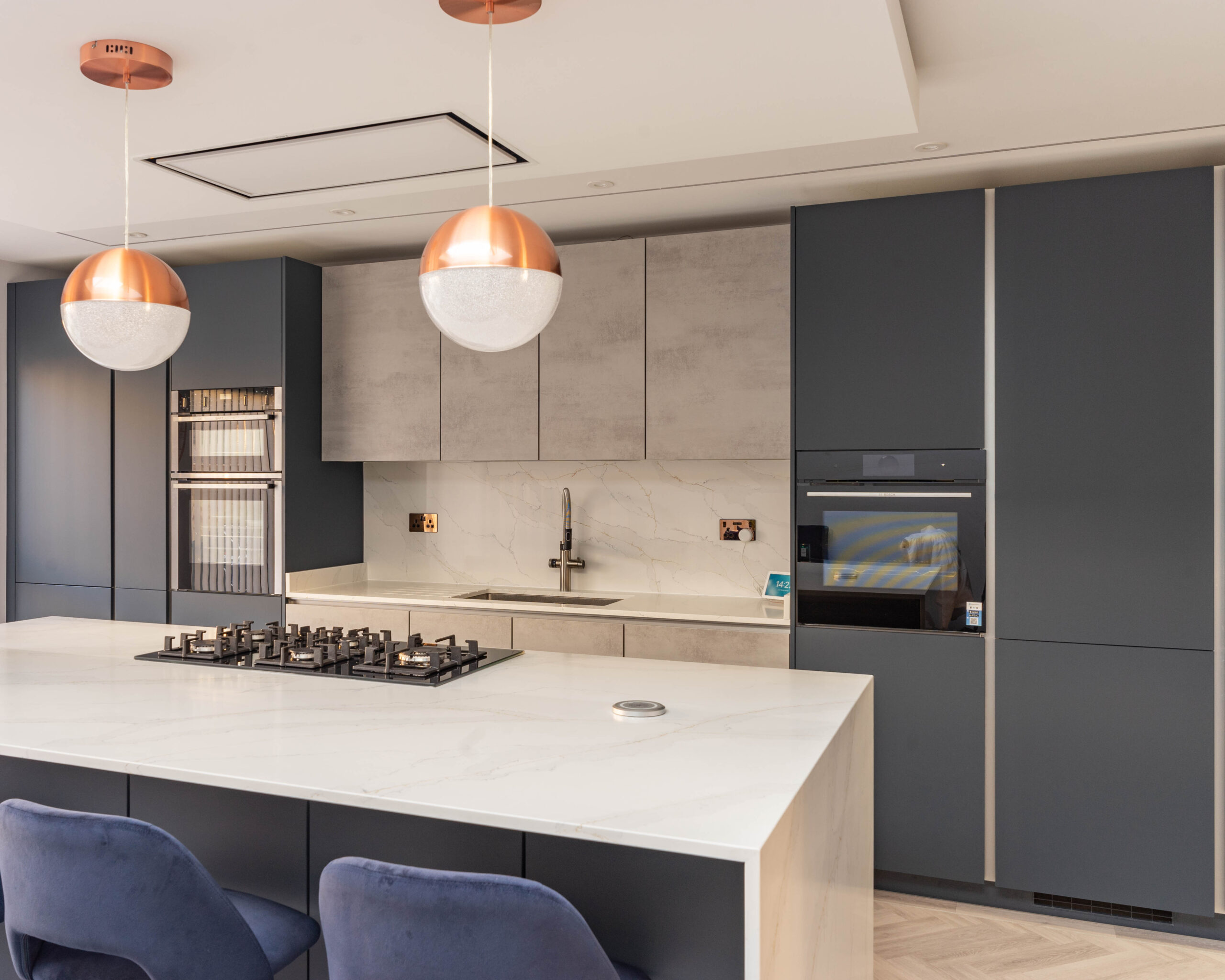 PGK Marine Focus Calacatta Gold Quartz Contemporary Kitchen Barnes PGK Marine Focus & Calacatta Gold Quartz Contemporary Kitchen