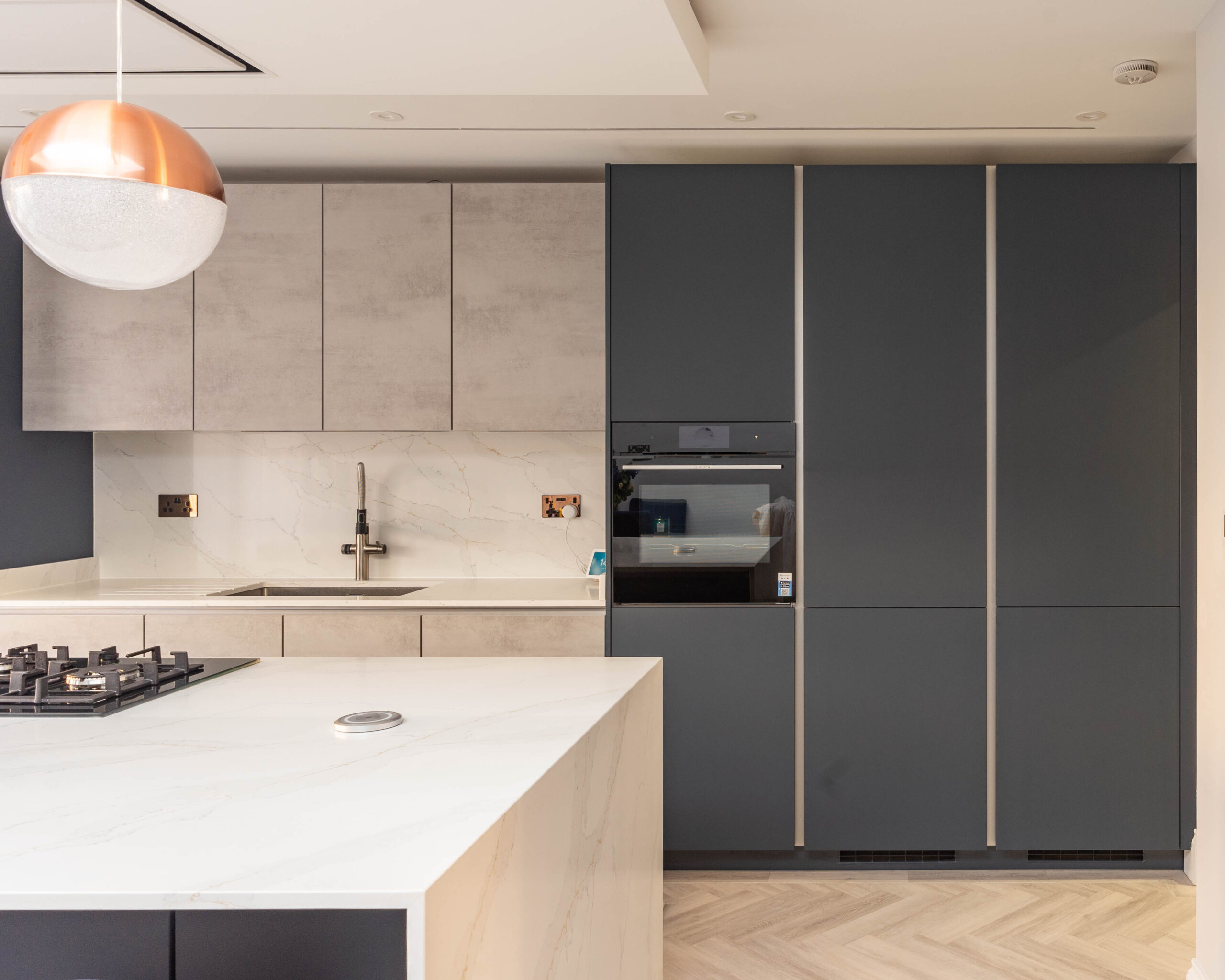 PGK Marine Focus Calacatta Gold Quartz Contemporary Kitchen Barnes PGK Marine Focus & Calacatta Gold Quartz Contemporary Kitchen