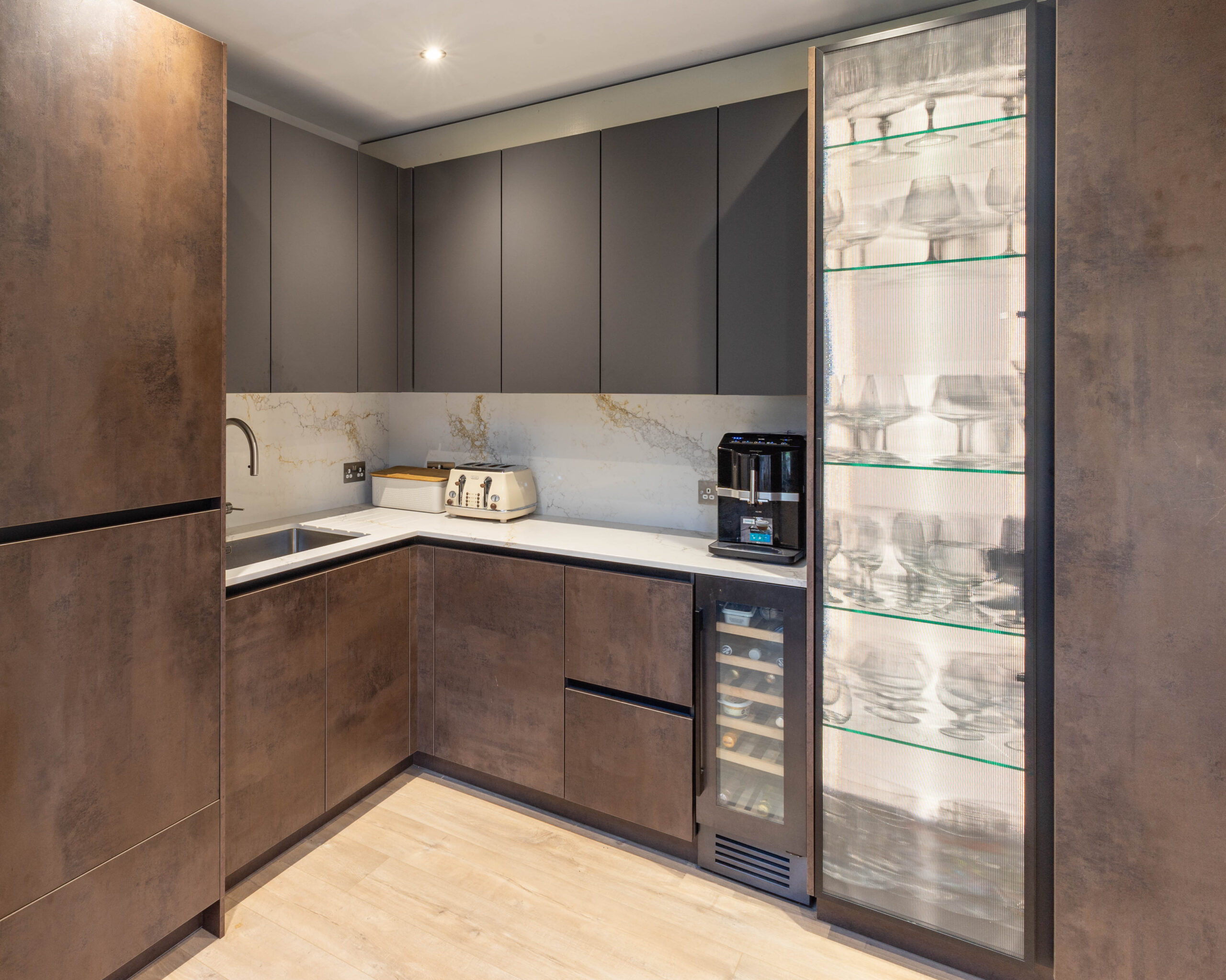 PGK Focus Taupe Matt Oak Accent Contemporary Kitchen Twickenham PGK Focus Taupe Matt & Oak Accent Contemporary Kitchen