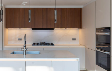 PGK Cashmere Matt Fluted Walnut Focus Contemporary Kitchen Kensington PGK Cashmere Matt & Fluted Walnut Focus Contemporary Kitchen