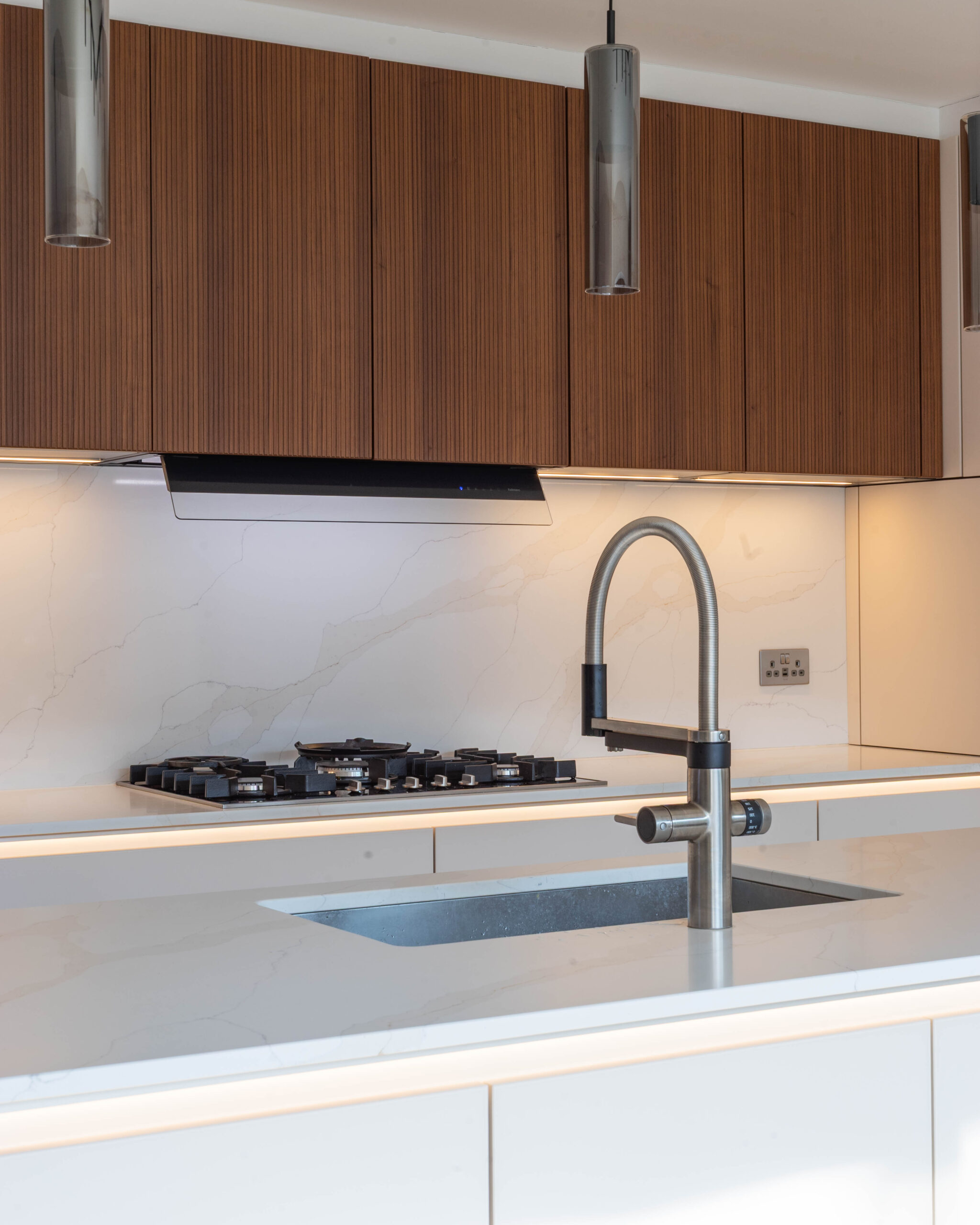 PGK Cashmere Matt Fluted Walnut Focus Contemporary Kitchen Kensington PGK Cashmere Matt & Fluted Walnut Focus Contemporary Kitchen