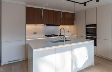 PGK Cashmere Matt Fluted Walnut Focus Contemporary Kitchen Kensington PGK Cashmere Matt & Fluted Walnut Focus Contemporary Kitchen