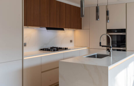 PGK Cashmere Matt Fluted Walnut Focus Contemporary Kitchen Kensington PGK Cashmere Matt & Fluted Walnut Focus Contemporary Kitchen