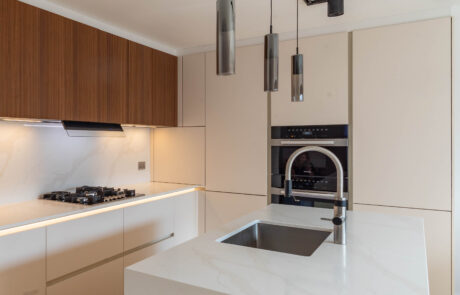 PGK Cashmere Matt Fluted Walnut Focus Contemporary Kitchen Kensington PGK Cashmere Matt & Fluted Walnut Focus Contemporary Kitchen