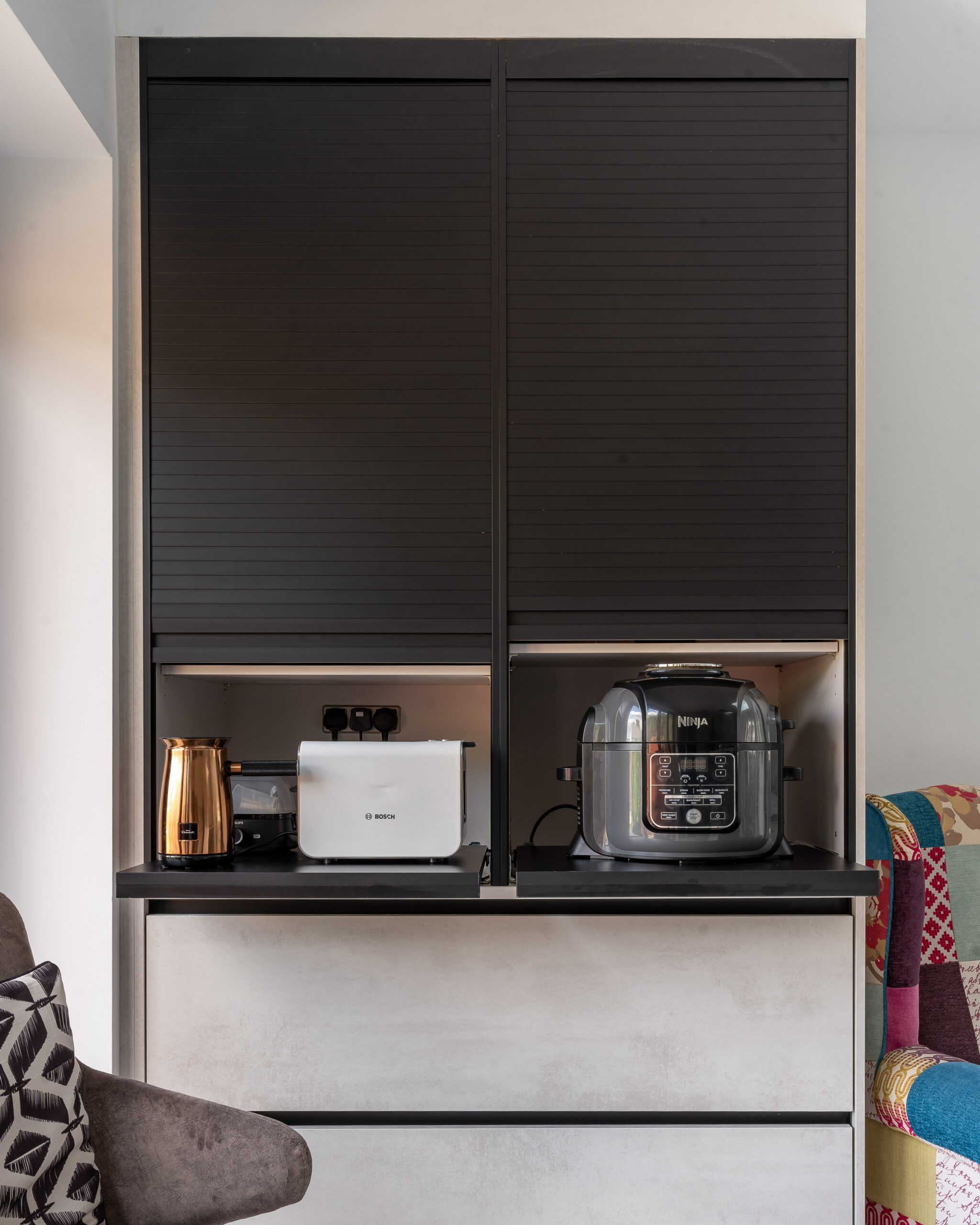 pgk-basalt-dark-grey-concrete-effect-kitchen.jpg PGK Contemporary Dark Stone Kitchen Island with Cement Wall Units, London