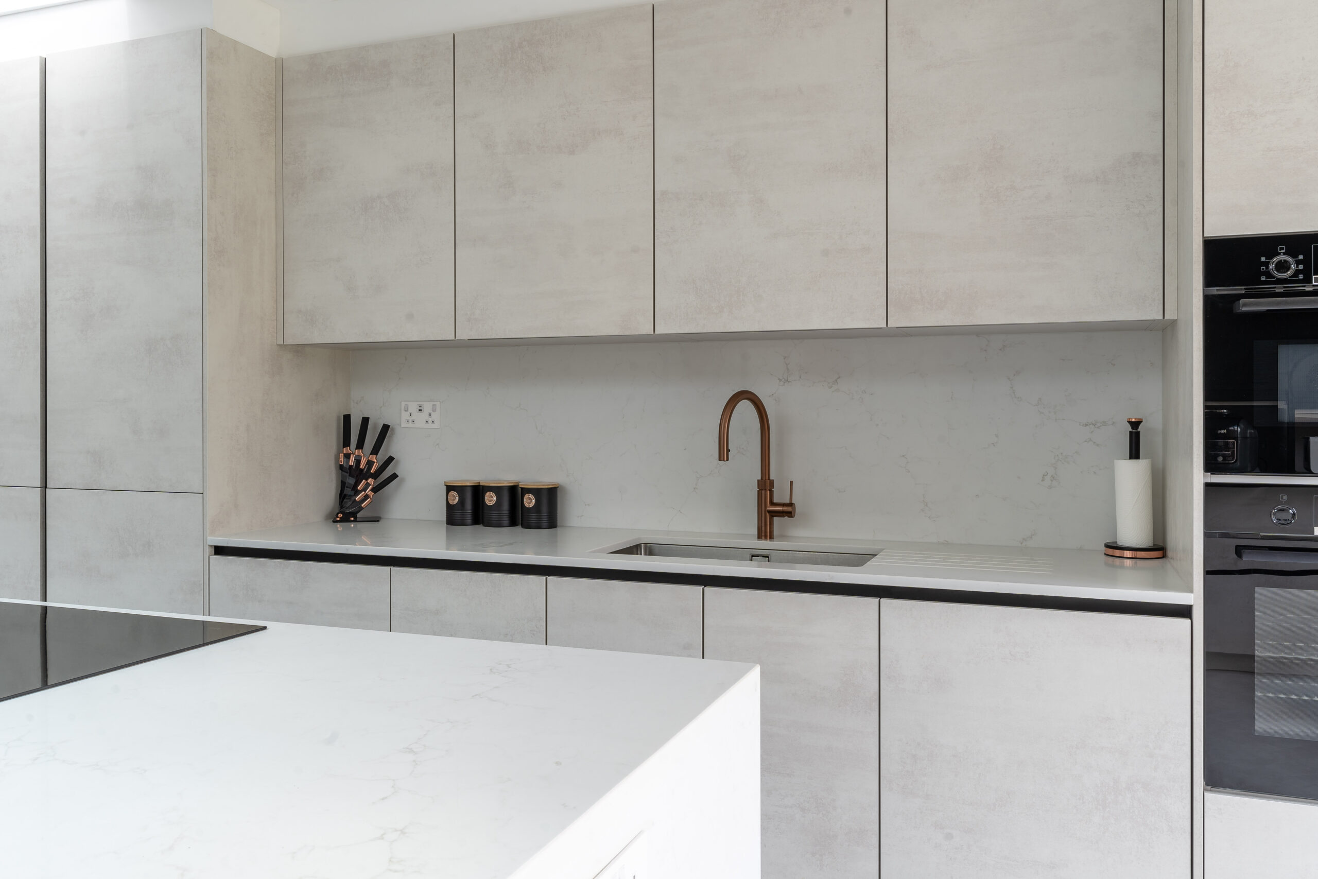 pgk-basalt-dark-grey-concrete-effect-kitchen.jpg PGK Contemporary Dark Stone Kitchen Island with Cement Wall Units, London