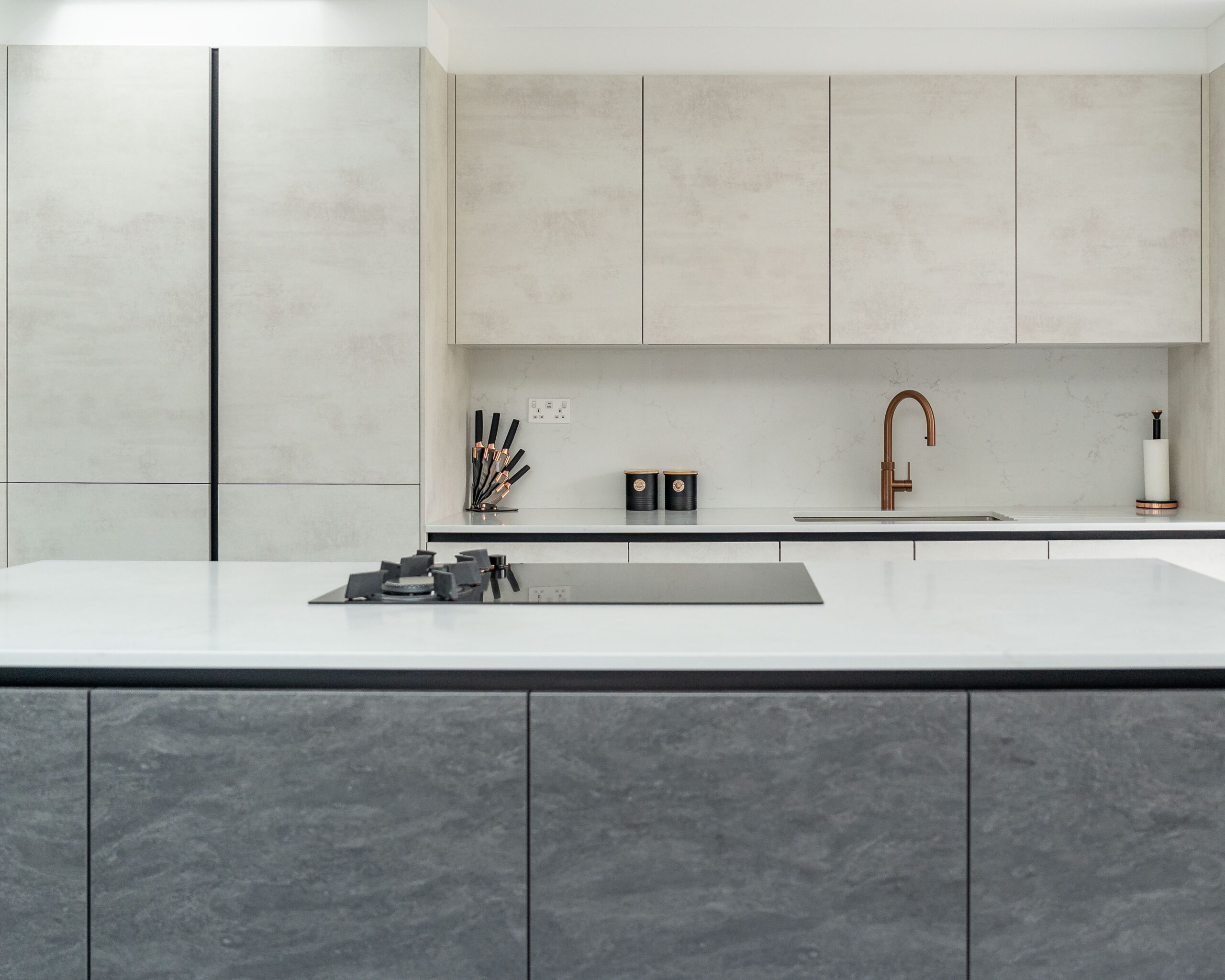 pgk-basalt-dark-grey-concrete-effect-kitchen.jpg PGK Contemporary Dark Stone Kitchen Island with Cement Wall Units, London